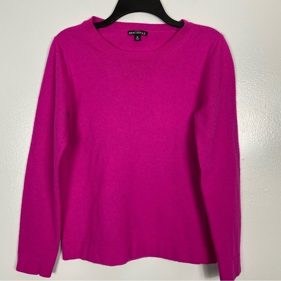 J Crew Mercantile bright Fuschia wool cotton crewneck sweater - Picture 2 of 5